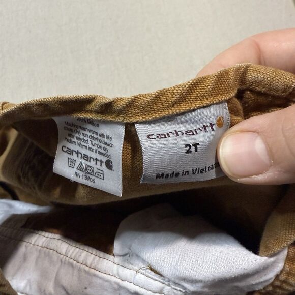Carhartt Bibs Double Knee Overalls Toddler Kids Brown Canvas Hunting Duck sz 2T - Picture 3 of 5
